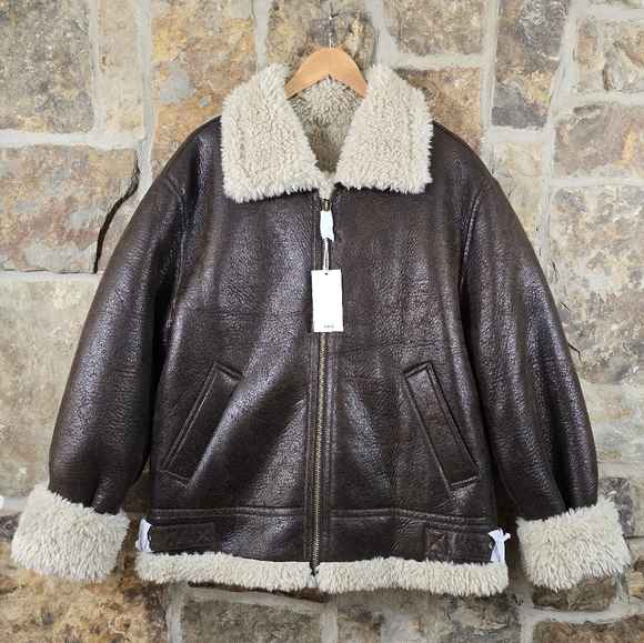 NWT Mango Vintage Effect Shearling Jacket - Picture 2 of 11